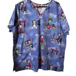 Betty Boop Women's Scrubs XL V-Neck Short Sleeve Pockets